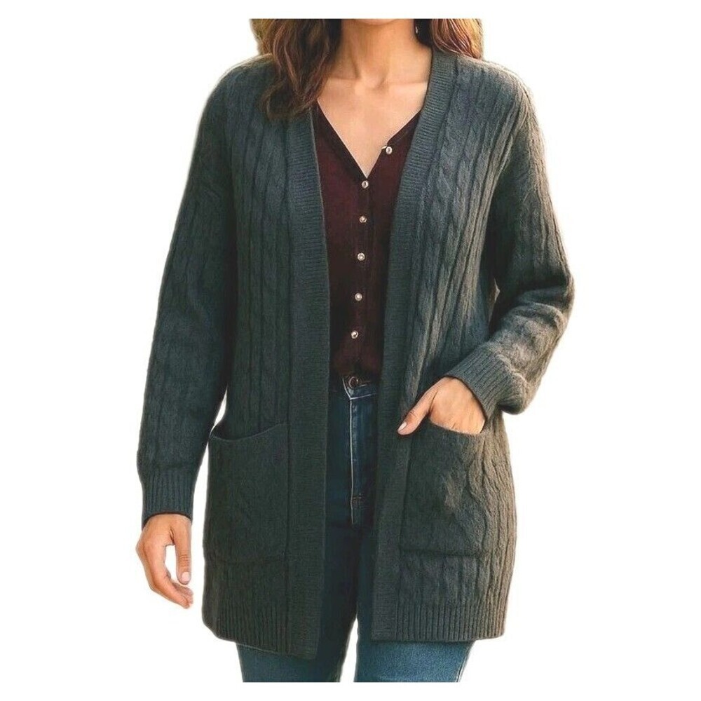 Eskandar Cardigan 35" Long Cashmere Silk Cable Knit Open Front Green O/S $4000